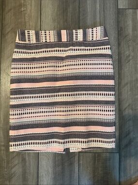 LOFT Pink and Gray Striped Knit Pencil Skirt